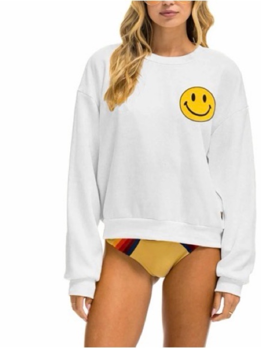 Aviator Nation Smiley 2 White Crewneck Oversized Sweatshirt Size Medium